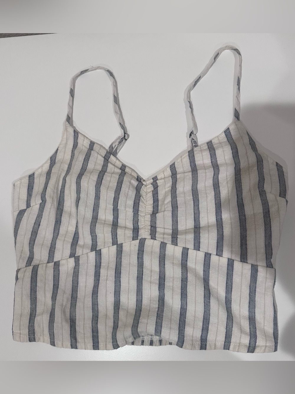 Abercrombie Striped V-Neck Cropped Tank Top - Blue & White